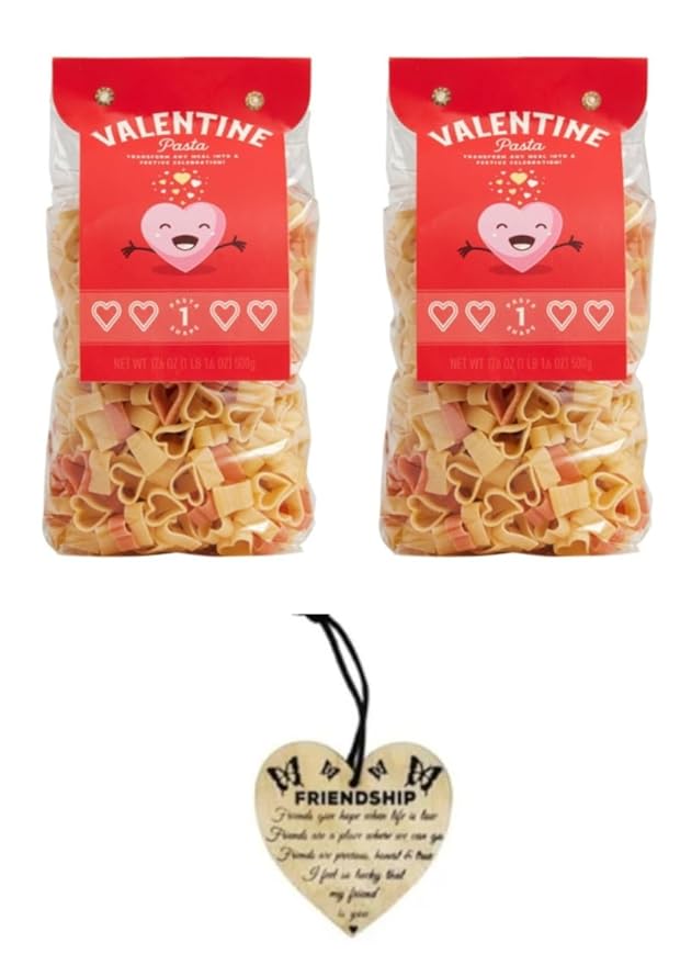 Valentine's Day Love Pasta Heart Shaped Pasta 2 Pack with Queen of the Castle Wooden Gift Tag