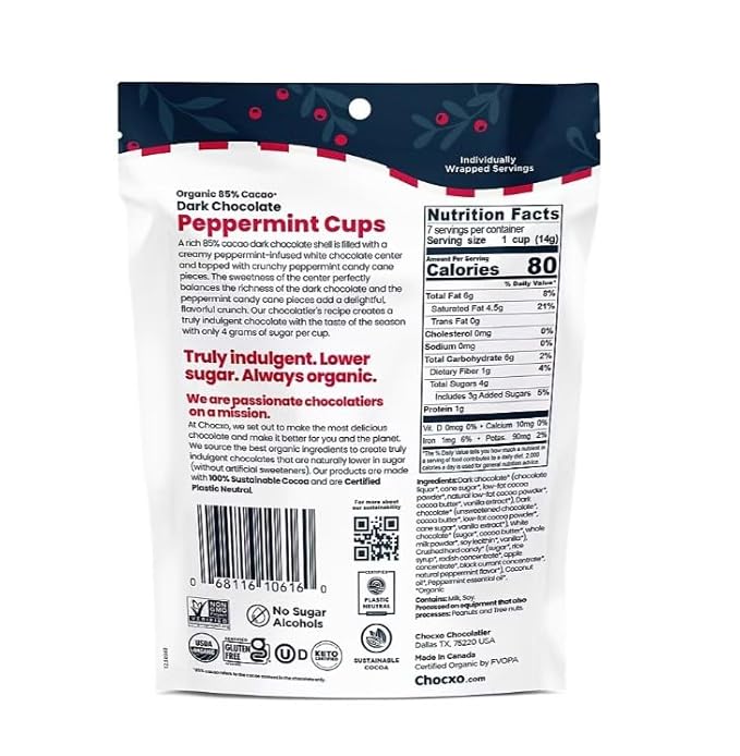 Chocxo Organic Dark Chocolate Peppermint Cups 11.85 oz.