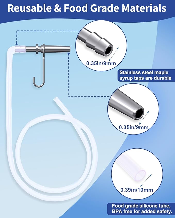 CIMALAB Maple Syrup Tapping Kit 6 Set Maple Tree Tapping Kit 6 Stainless Steel Maple Syrup Taps 6 Maple Syrup Tube &amp 2 Maple Sap Filters Metal Maple Syrup Spiles for Maple Syrup Making Supplie