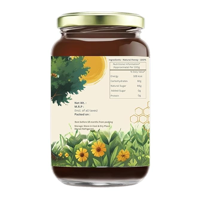 Riddhish Herbals Multi Floral Honey | 100% Natural Wild Forest Honey | Raw &amp Unprocessed | Rich in Enzymes &amp Pollen | No Added Sugar | Pure &amp Natural Honey