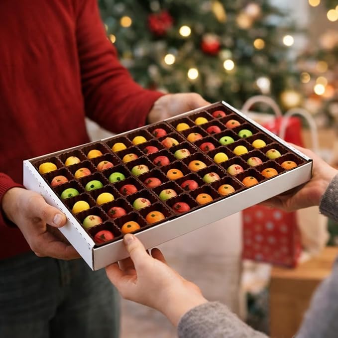 Bergen Marzipan 54 Piece Assorted Fruit Box Tray Net Weight 25 oz