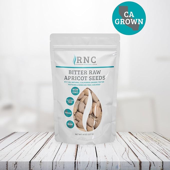 Richardson Nutritional Center Fresh Raw Bitter Apricot Seeds - California Grown Kernels with Amygdalin B Vitamins Minerals Protein - Lab Tested Vegan No Gluten or GMO - 8oz Bag