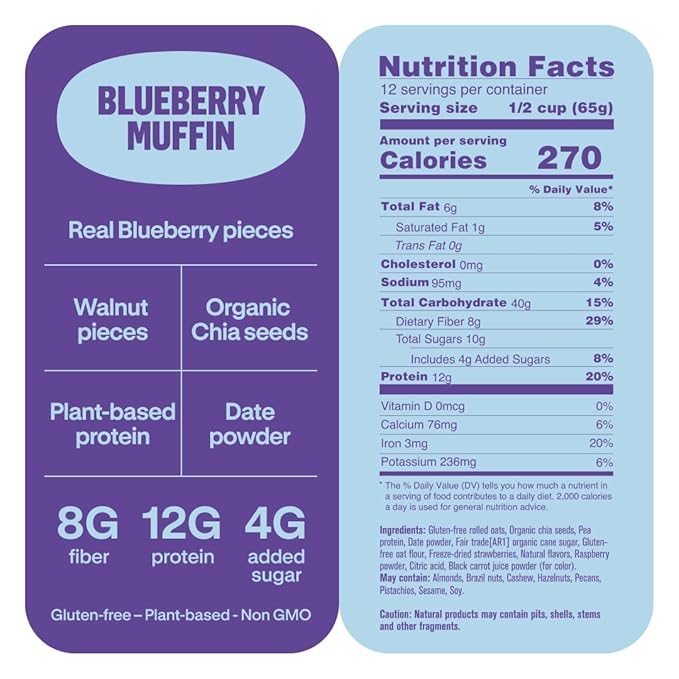 Chialove Overnight Chia with Oats Blueberry Muffin | 12g of protein | Low Sugar | Rich in Fiber Vegan Gluten-free Non-GMO | Ready to Eat Breakfast - 27.5 oz Bags - 2 Pack