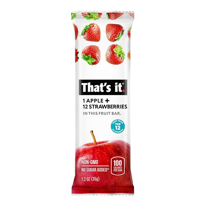 That's it. Apple + Strawberry 100% Natural Real Fruit Bar Best High Fiber Vegan Gluten Free Healthy Snack Paleo for Children &amp Adults Non GMO No Sugar Added No Preservatives Energy Food (12 P
