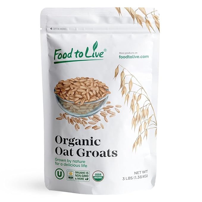 Food to Live Organic Oat Groats 3 Pounds - 100% Whole Grain Non-GMO Seeds Kosher Raw Non-Irradiated Vegan Bulk Low Glycemic Rich in Protein Fiber Copper and Manganese