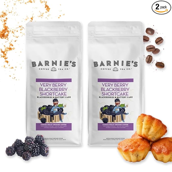 Barnie's Coffee Very Berry Blackberry Shortcake Ground Coffee with Blackberry and Buttery Cake Flavor Medium Roasted Arabica Coffee Beans 12 oz Bag (Pack of 2)