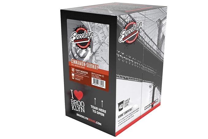 Brooklyn Beans Cinnamon Subway Gourmet Coffee Pods - Compatible with Keurig K Cup Brewers Including 2.0 Machines 40 Count Spicy Cinnamon Flavored