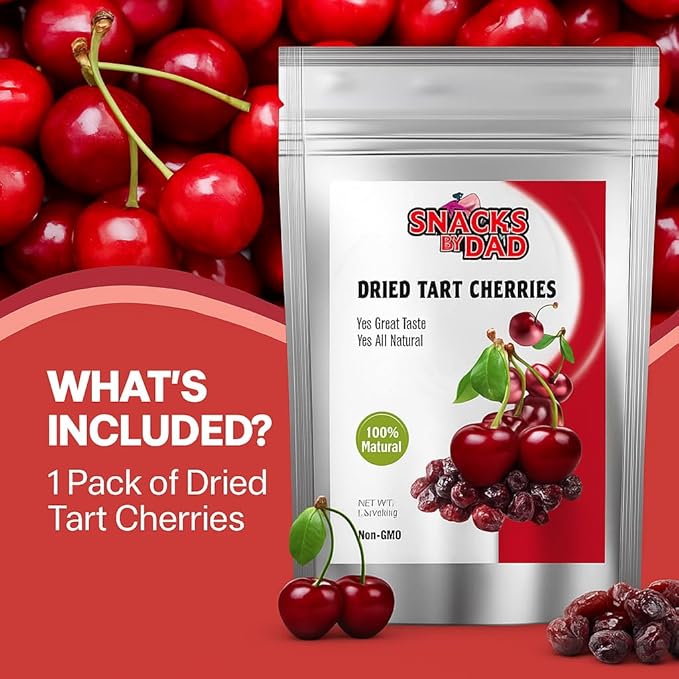 Dried Tart Cherries by Snacks by Dad | 1lb Natural Fruit Snack | Non-GMO No Preservatives | Great for Trail Mix Smoothies Baking and Gifting