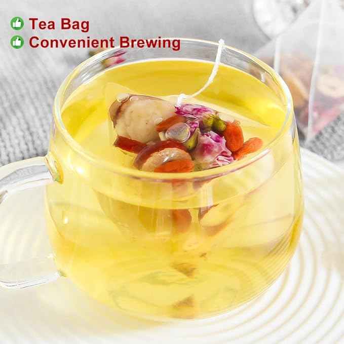 100% Pure Natural Herbal Tea Ginseng Longan Goji Tea Bag 300g/10.58oz (6g*50bags) REN SHEN GUI YUAN GOU QIHONG ZAO CHA Goji Brown Sugar Red Bean Peanut Caffeine Free No Additives Non-GMO