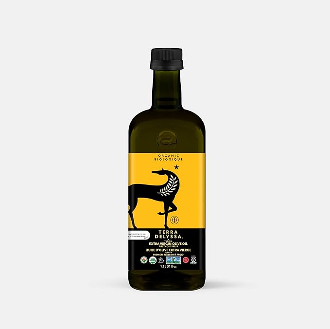 Terra Delyssa First Cold Pressed Organic Extra Virgin Olive Oil Single Sourced 1.5L Dark Plastic Bottle (51 fl. oz) - 1 Pack Certified Kosher. Non-GMO Naturally Rich in Antioxidants and Polyphenol