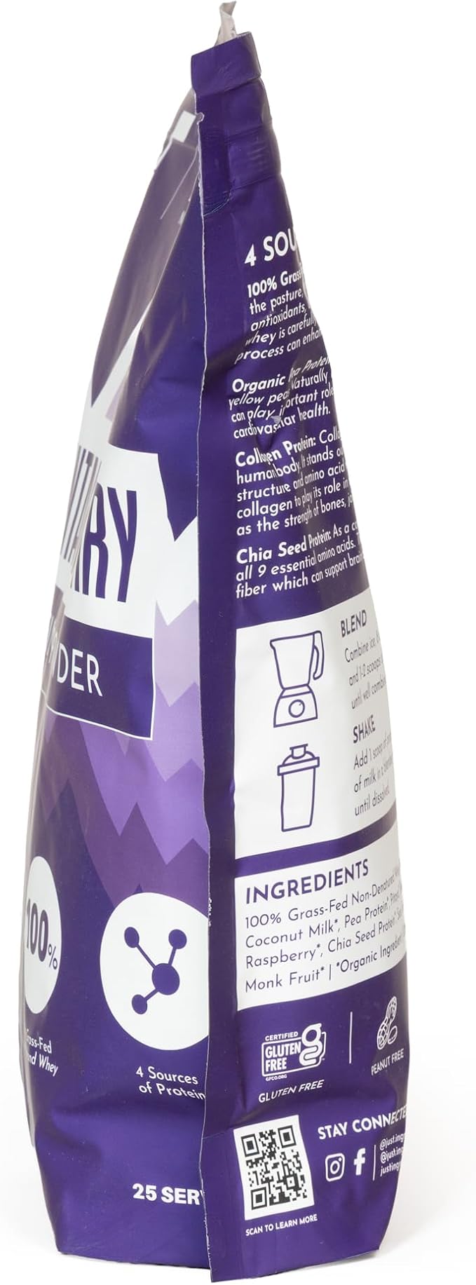 JUST INGREDIENTS Mountain Berry Protein Powder – 30-Serving Blend with 100% Grass-Fed Whey &amp Organic Plant Proteins – Mixed Berry Flavor with Real Fruit – Supports Muscle Recovery Energy*