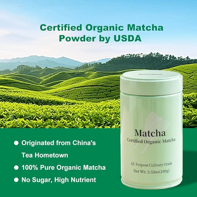MatchAdmire Matcha Green Tea Powder - Premium First Harvest USDA Organic Gluten-Free Vegan 100% Pure Unsweetened No Additives 3.53oz Tin (All Purpose Culinary Grade Matcha)