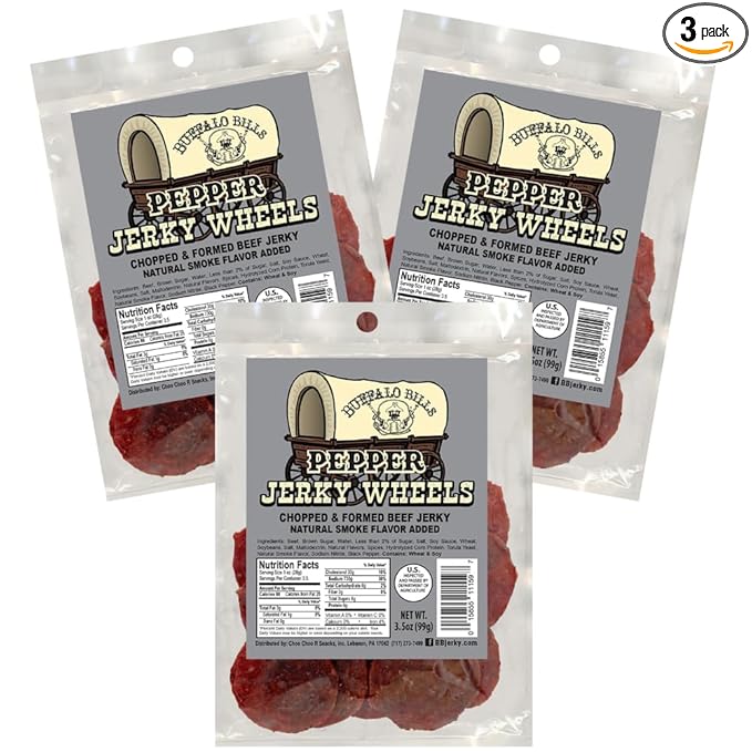 Buffalo Bills Pepper Beef Jerky Wheels (Circles) - Three 3.5oz Packs