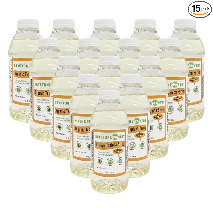 Keystone Pantry Organic Tapioca Syrup for Baking Ice Cream Fudge and More – Gluten-Free Vegan Sweetener – Corn Syrup and HFCS Alternative – 23 oz Bottle – 15 Pack
