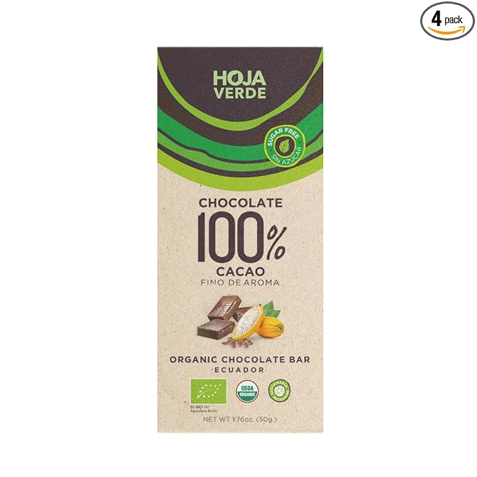 Hoja Verde Dark Chocolate Sugar Dairy Free Bars Keto Friendly Certified Organic | Vegan Natural Non-GMO and Gluten Free (100% Pure)