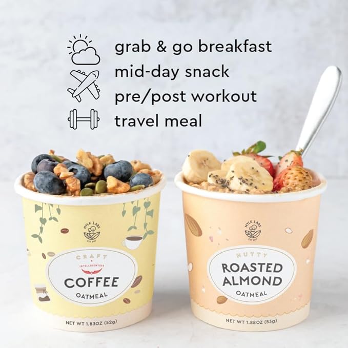Mylk Labs Intelligentsia Coffee Oatmeal Cups Single-Serve Whole Grain Low Sugar High Fiber Breakfast Quick &amp Easy On the Go Instant Oatmeal Rolled Oats Gluten Free Vegan Nut Free 6 Pac