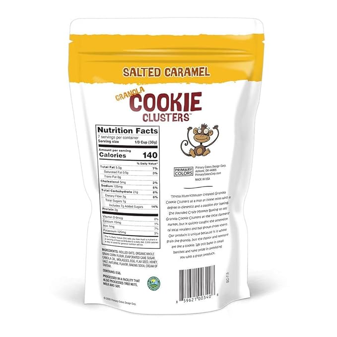Crazy Monkey Baking | Granola Cookie Clusters | 18 Grams Whole Grain | All Natural Ingredients | 3 Packs of 7.5 Ounce Resealable Bag | Salted Caramel