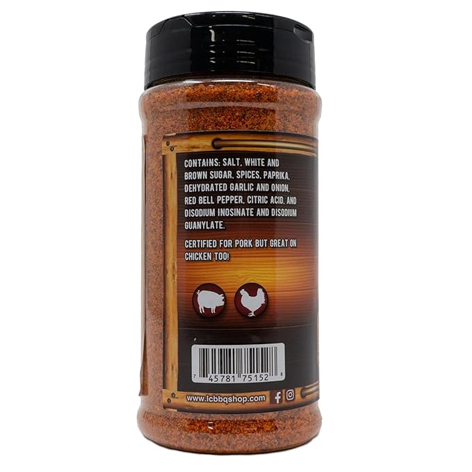 LC BBQ Certified Pork and Chicken Dry Rub – 14oz Shaker | Award-Winning Sweet &amp Savory BBQ Seasoning | Professional Competition Grade Rub for Ribs Pulled Pork Wings &amp Seafood | Gluten-Free
