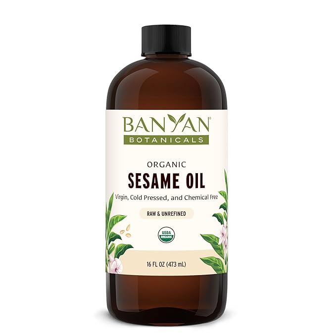 Banyan Botanicals Organic Unrefined Sesame Oil – Rich &amp Warming Ayurvedic Massage Oil for Body &amp Scalp – Traditional Abhyanga Oil for Deep Tissue Grounding &amp Recovery – 16 oz – USDA Organi
