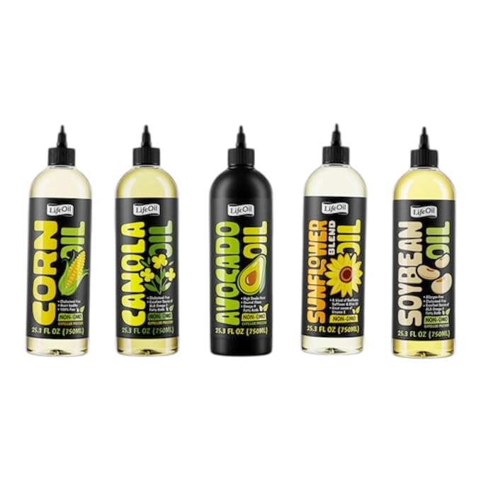 LifeOiL Soybean Oil Expeller-Pressed Non-GMO High-Heat Cooking Oil 25.3 fl oz (750 mL) 2-Pack Squeeze Bottles