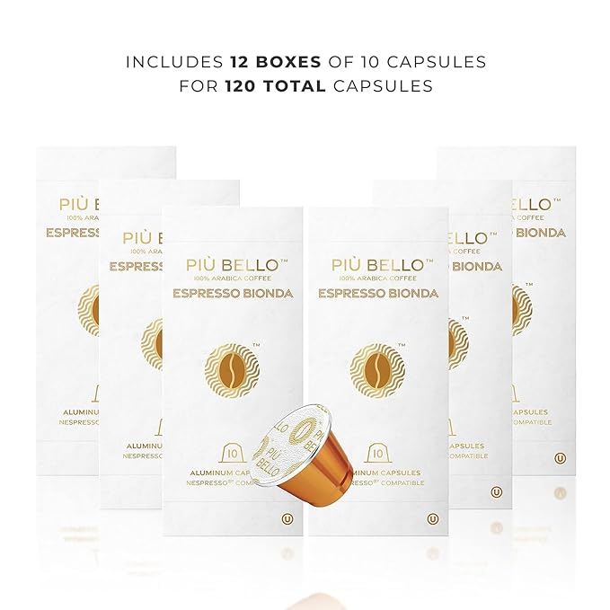Piu Bello Coffee Pods - Nespresso Machine (Original) Compatible Capsules Pack - Rich &amp Balanced Taste - Strong Italian Espresso Flavored - Kosher Certified (120 Count Single Flavor) (Espresso Bion