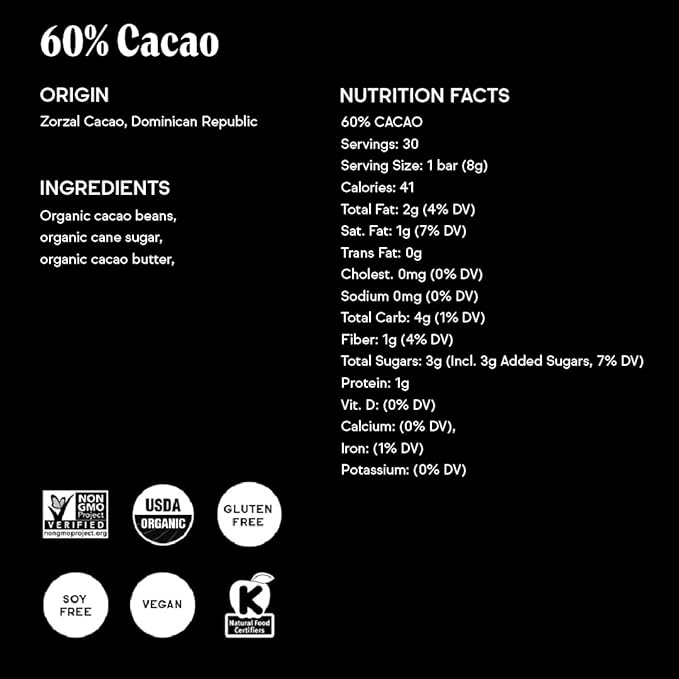 Raaka Dark Chocolate Gift Box | 60% Cacao Dark Chocolate | Organic Vegan Gluten Free | Box of 30 Individually Wrapped Chocolates