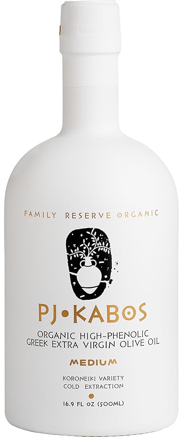 P.J. KABOS Fresh 2025/26 Harvest High Phenolic (400+ mg/kg) USDA Organic Greek Extra Virgin Olive Oil Kosher Greece Cold Extracted 16.9oz Glass Bottle “Family Reserve Organic - Medium”