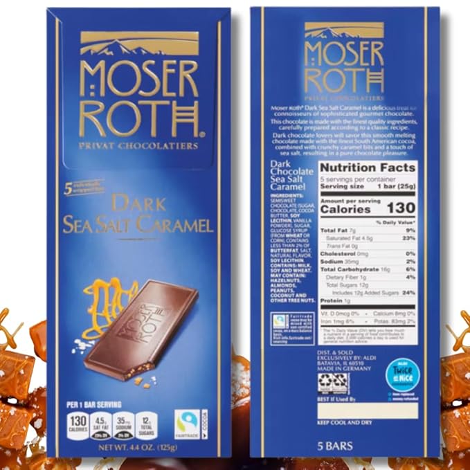 3 Pack – Dark Sea Salt Caramel Chocolate Bars 5 Individually Wrapped Mini Bars Each – Rich Dark Chocolate with Caramel and Sea Salt