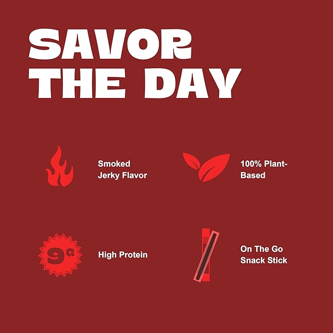 Bean Stalk Savory Snack Sticks Smoked Flavor| Plant Based Meatless Vegan Jerky Snacks | High-Protein 9g each | Non-GMO | Vegetarian | Perfect On-the-Go Snack | 24 pack