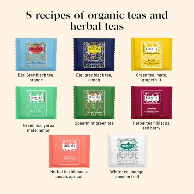 Kusmi Tea - Sampler Assortment Variety Box - Gift Idea for Men and Women - Organic Tea - Green Tea Black Tea Herbal Tea Detox - A Selection of 8 Iconic Blends - 24 Tea Bags