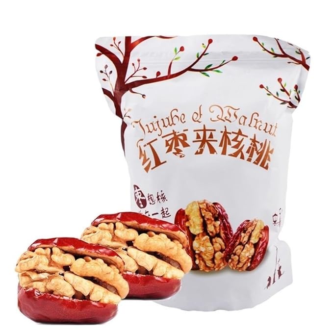 Jujube Dates with Walnuts 17.6 oz (500g)Only jujubes and walnuts - Natural Chinese Red Date Snack Healthy Jujube and Walnut Bites for Energy &amp Nutrition