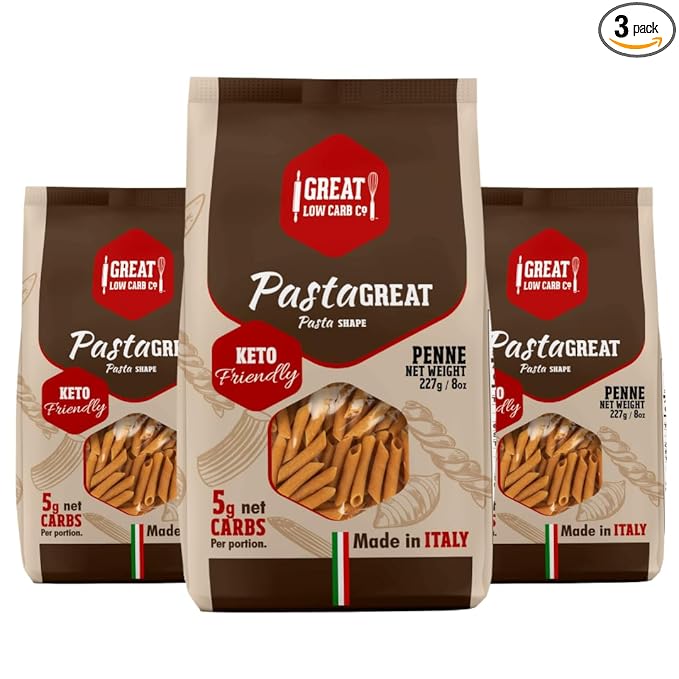 Great Low Carb Bread Company Penne Pasta 8 oz Bag(Three-Pack)