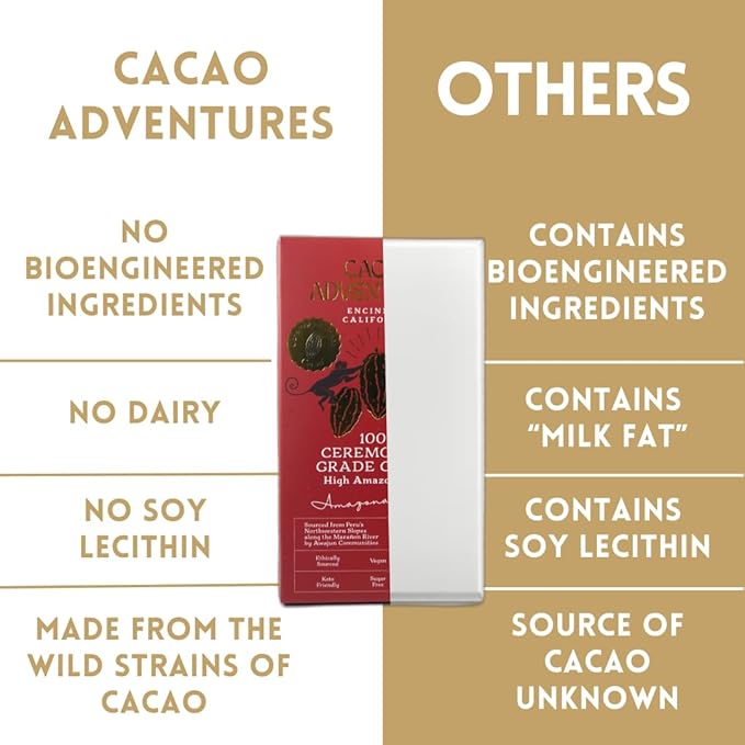 Cacao Adventures - 100% Pure Ceremonial Grade Cacao Bar | Wild Strains | Ethically Sourced Sustainably Grown | (1.76 oz - Pack of 3)