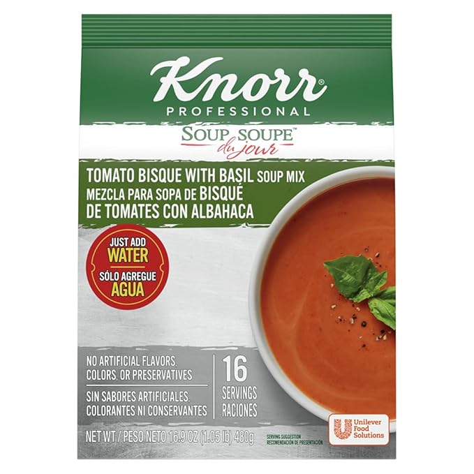 Knorr Professional Soup du Jour Tomato Basil Bisque No Artificial Preservatives Colors or Flavors Just Add Water 16.9 oz Pack of 4