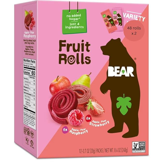 Strawberry &amp Raspberry Fruit Rolls Variety Pack Real Fruit Snacks No Added Sugar Gluten Free Non-GMO 16.8 oz (48 Rolls) – 2 Pack