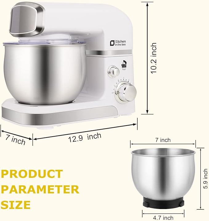 Kitchen in the box Stand Mixer3.2Qt Mini Electric Food Mixer6 Speeds Portable Lightweight Kitchen Mixer for Daily Use with Egg WhiskDough HookFlat Beater (White)