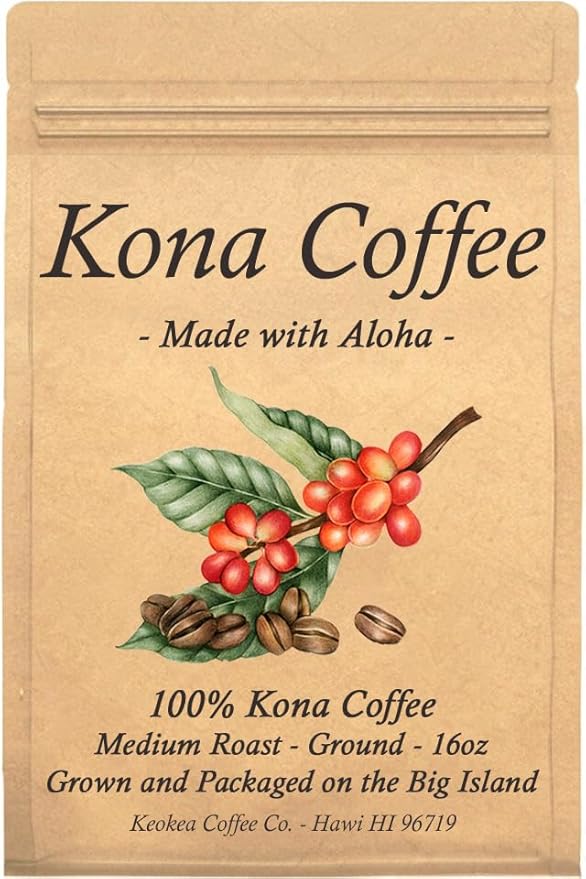100% Kona Coffee - Ground - Medium Roast - 1 lb (16oz) - Farm Fresh - Grown and Packaged on the Big Island of Hawaii - Keokea Coffee Co.