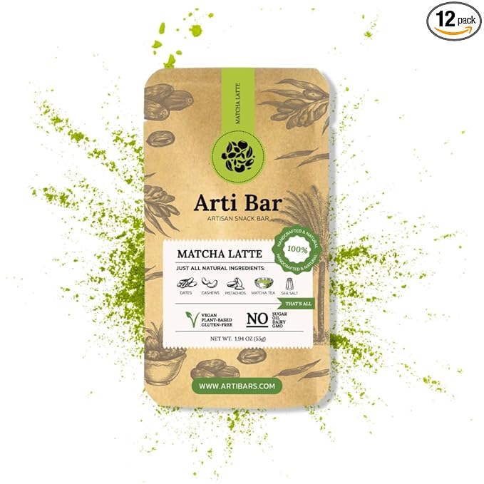 Arti Bar – Matcha Latte | Whole Food Energy Bar | Vegan Gluten-Free No Added Sugar Clean Ingredients | Plant-Based Healthy Snack