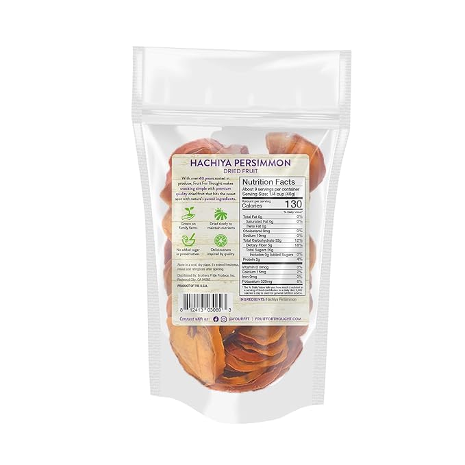 Fruit for Thought Dried Persimmons | Dried Fruit Snack Packs | At Home Work or On The Go | Unsweetened Hachiya Persimmon | 12 Ounce Bags Pack of 2