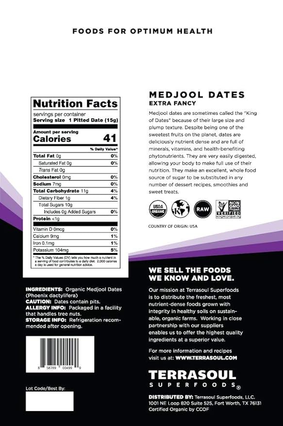 Terrasoul Superfoods Organic Medjool Dates 4 Lbs - Soft Chewy Texture | Sweet Caramel Flavor | Farm Fresh