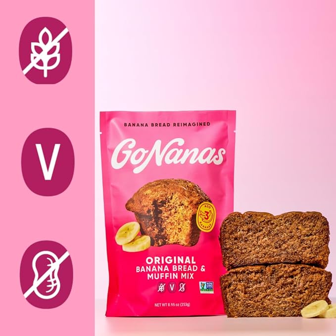 GoNanas Original Oat Flour Banana Bread Mix Suitable for Plant Based Vegan Diets Gluten Free Dairy Free Snacks Healthy Snacks For Adults Muffin Mix Nut Free Cupcakes Dessert NON-GMO 4pk