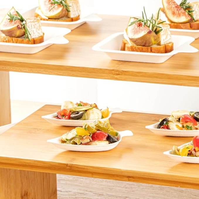 Restaurantware-Pulp Safe No PFAS Added 3.7 x 2.4 Inch Tasting Dishes 100 Disposable Dishes - Home Compostable Microwavable And Freezable White Bagasse Food Dish Leaf Shape For Appetizers