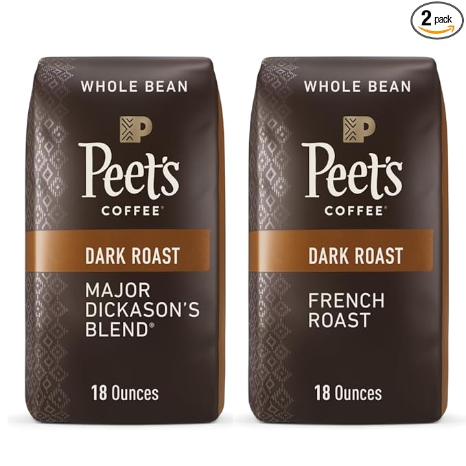 Peet's Coffee Dark Roast Whole Bean Coffee Bundle - Major Dickason's Blend and French Roast 36 Ounces (2 Bags of 18 Ounces)
