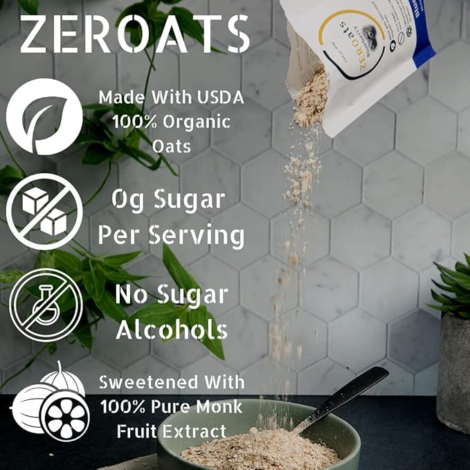 ZEROats Organic Oatmeal - Zero Sugar Vegan Oats Sweetened With Monk Fruit (Variety 12 Pack)