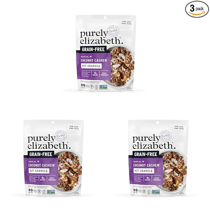Purely Elizabeth Coconut Cashew Keto Granola Grain-Free Non-GMO Paleo (8oz Bag) (Pack of 3)