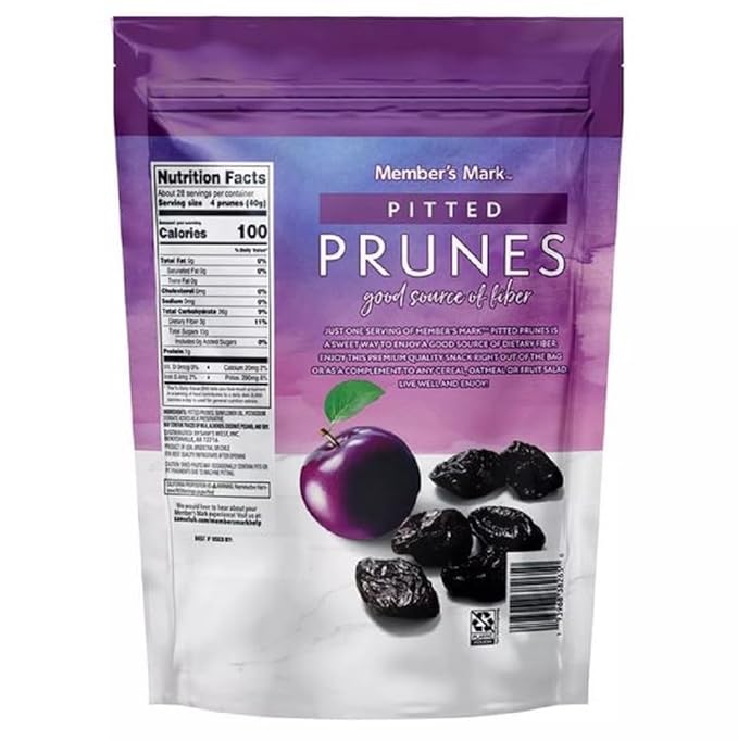 Member Mark Dried Pitted Prunes 40 oz | Premium Sweet &amp Tangy Dried Fruit | High in Fiber Naturally Nutritious Snack Great for Baking &amp Healthy Digestion