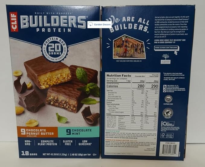 Clif Bar - Builder's Protein Bar Variety Pack 20g of Protein (Chocolate Mint &amp Chocolate Peanut Butter) - 18 Count
