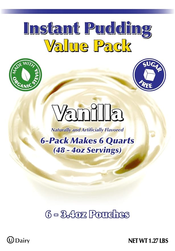 GramZero Vanilla Sugar Free Pudding Mix 6-Pack Great For Nutrition Club Meal Replacement Shakes Low Calorie Dessert Stevia Sweetened