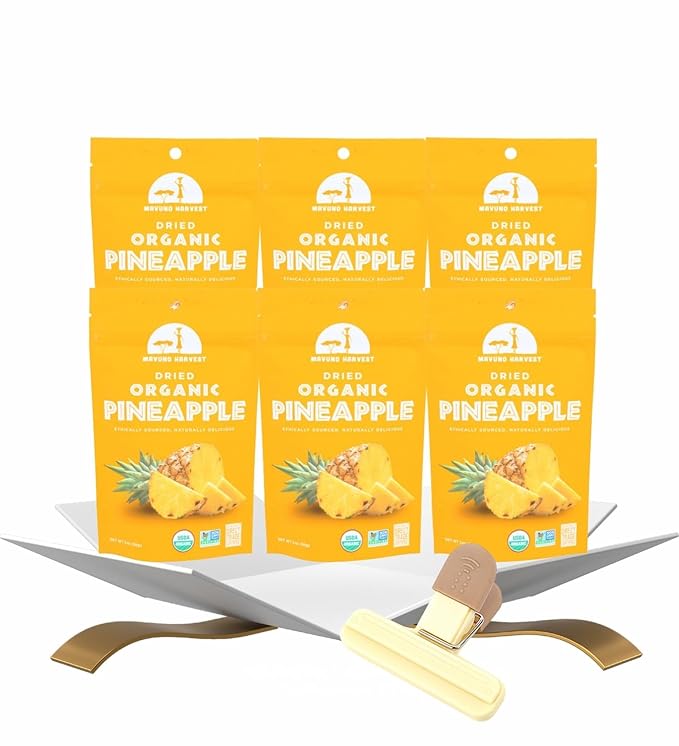 Mavuno Harvest Dried Pineapple – 6 Pack (2 oz Each) – Snack Bundle for Sharing &amp Gifting – Bright Fruit Taste &amp Chewy Slices – Tropical Selection – Resealable Packs with Plastic Bag Clip