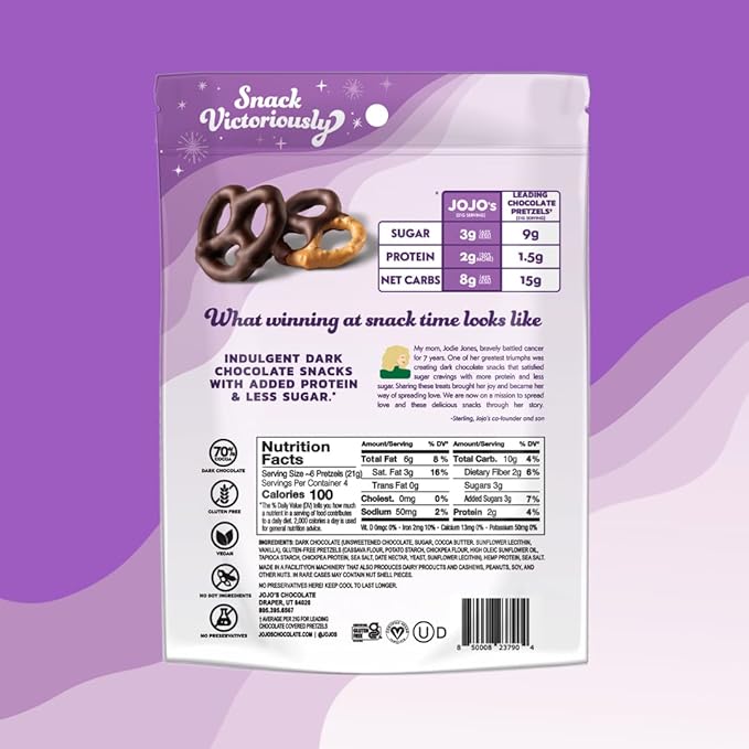 JOJO's Chocolate Best Sellers Bundle Dark Chocolate Variety Pack with Pistachio Almond Cranberry Peanut Butter Coconut Almond Bites Chocolate Covered Pretzels Plant-Based Protein